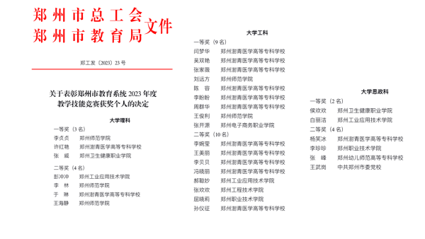 我校教师在郑州市及河南省教育系统教学技能竞赛斩获多项奖项